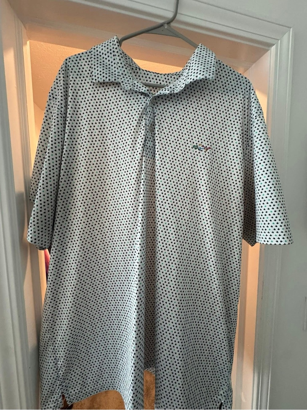Greg Norman Collection White Polo with Navy Dot Pattern